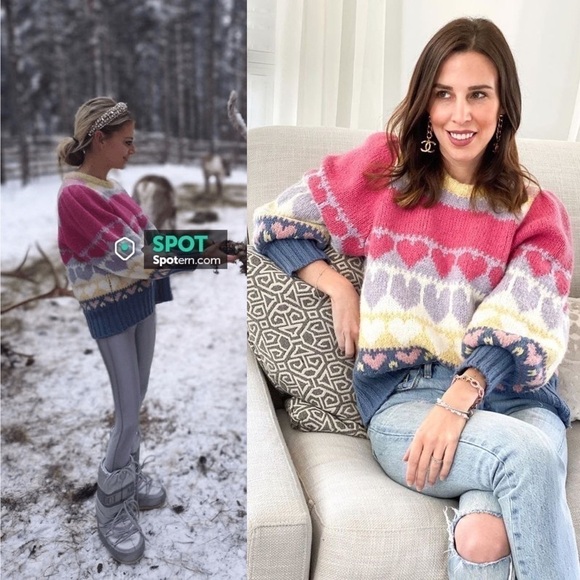 LoveShackFancy Sweater Shirelle Puff-Sleeve Heart Wool Alpaca Pink Icing M EUC - Picture 13 of 13